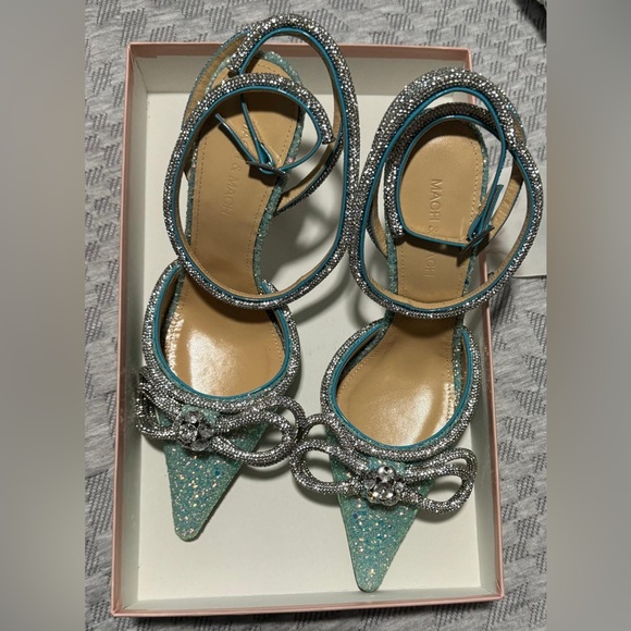 Mach & Mach glitter double glitter bow pointed pumps - baby blue - 39 - Picture 3 of 5